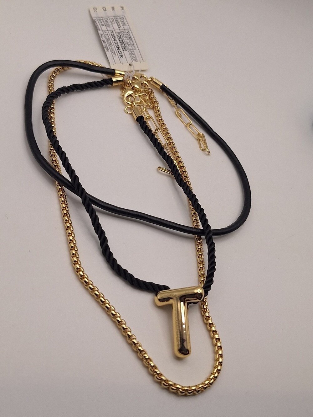 Nordstrom Sample Gold Black Layered Initial T Pendant Necklace NWT